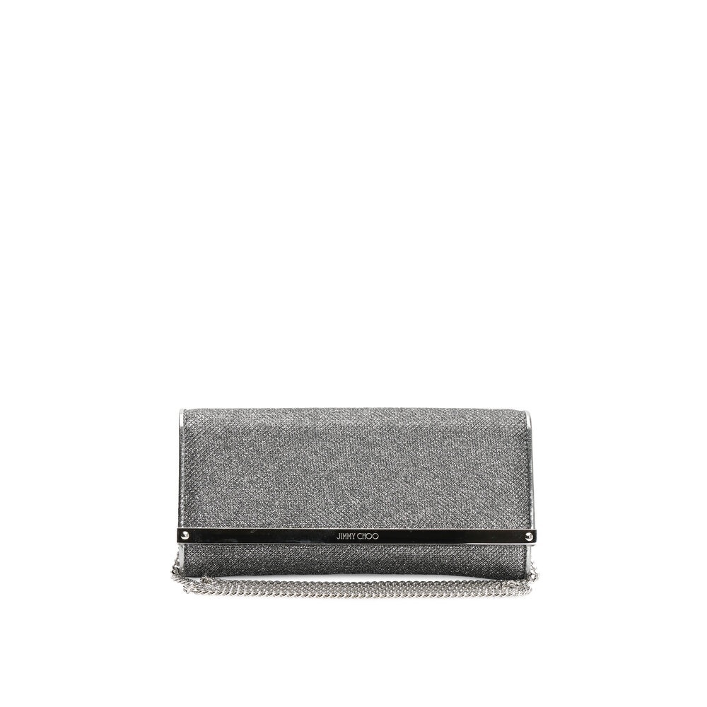 Jimmy Choo Milla Anthracite Lame Glitter Chain Wallet
